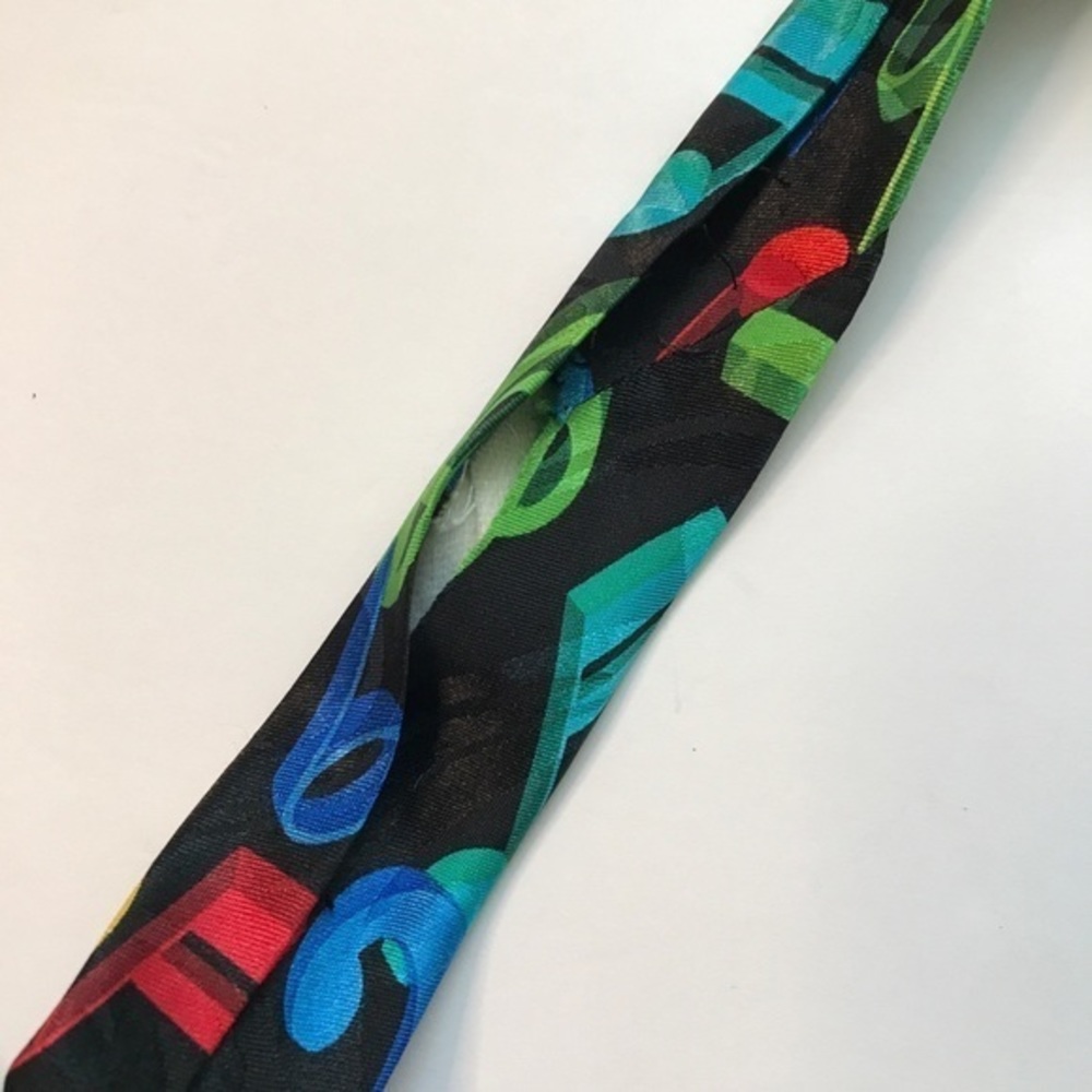 Music Notes Necktie Black Multicolor Standard Width Steven Harris Handmade - Picture 3 of 5